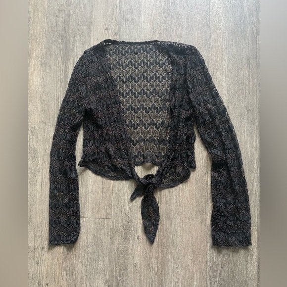 Elegant Black Lace Tie-Front Sweater - Picture 1 of 4